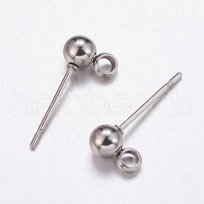 Non-Tarnish 304 Stainless Steel Ball Stud Earrings Findings STAS-K146-017-4mm-1