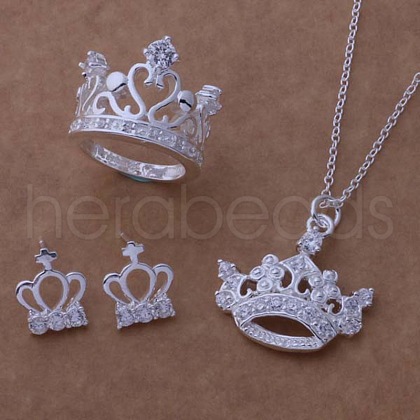 Brass with Crystal Rhinestone Pendant Necklace & Stud Earring & Ring FS-WG54E60-05-1