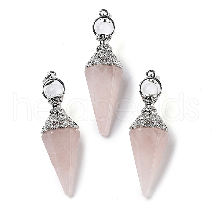 Natural Rose Quartz Faceted Cone Big Pendants G-P552-04P-01-1