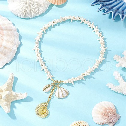 Synthetic Turquoise Starfish Shape Beaded Adjustable Necklaces NJEW-JN05220-1
