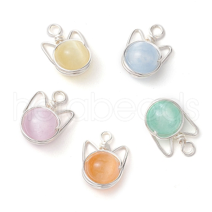 Dyed Natural Selenite Copper Wire Wrapped Pendants PALLOY-TA00136-1