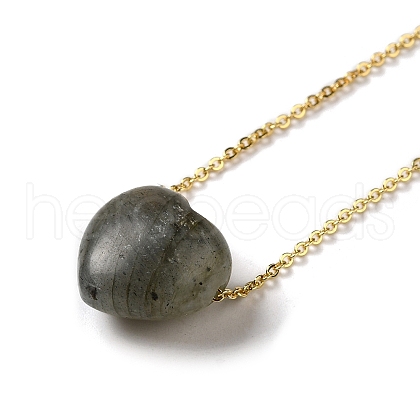 Natural Labradorite Heart Pendant Necklace with Golden Alloy Cable Chains NJEW-G116-01G-1