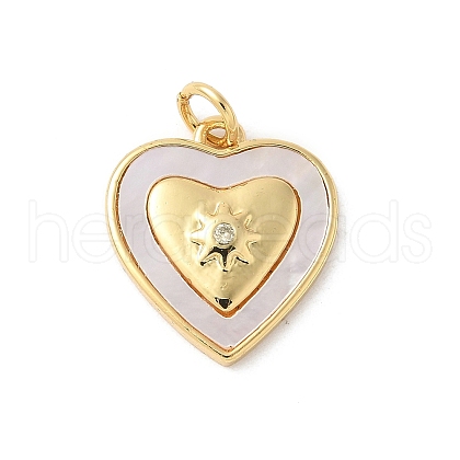 Brass Pave Natural White Shell Pendants KK-S522-22G-1