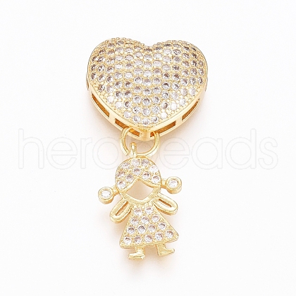 Brass Micro Pave Clear Cubic Zirconia Pendants ZIRC-L093-04G-1