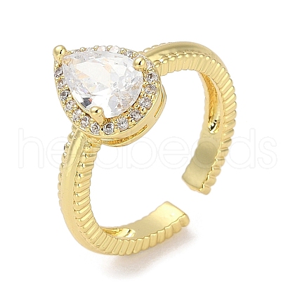 Rack Plating Brass Micro Pave Cubic Zirconia Cuff Finger Rings for Women RJEW-C114-21F-G-1