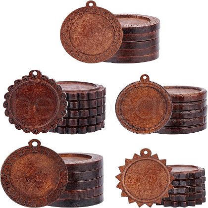 SUPERFINDINGS 30Pcs 5 Style Wooden Pendant Cabochon Settings WOOD-FH0001-95-1