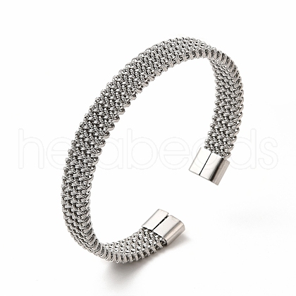 Non-Tarnish 304 Stainless Steel Mesh Chains Shape Open Cuff Bangle for Women BJEW-C033-02P-1