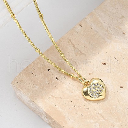 Brass Micro Pave Clear Cubic Zirconia Heart Pendant Necklaces for Women NJEW-M088-02G-02-1