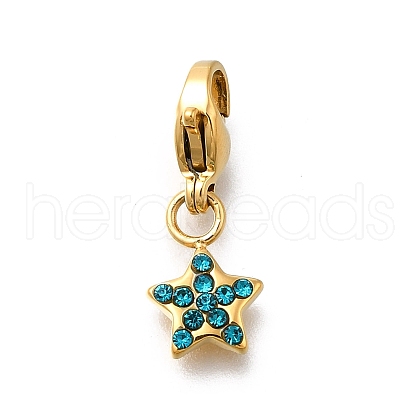 Star 304 Stainless Steel Rhinestone Pendants Decoration STAS-R159-57G-02-1