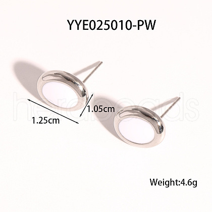 Stainless Steel White Enamel Oval Stud Earrings for Women PG1145-7-1