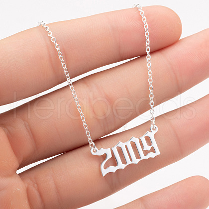 2009 Birth Year Number 201 Stainless Steel Pendant Cable Chain Necklaces FS-WGB5F08-47-1