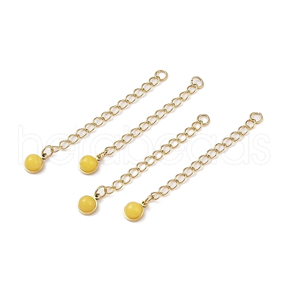 Ion Plating(IP) 316 Surgical Stainless Steel Curb Chain Extender with Natural  Dyed Jade Round Charm STAS-A097-01G-12-1