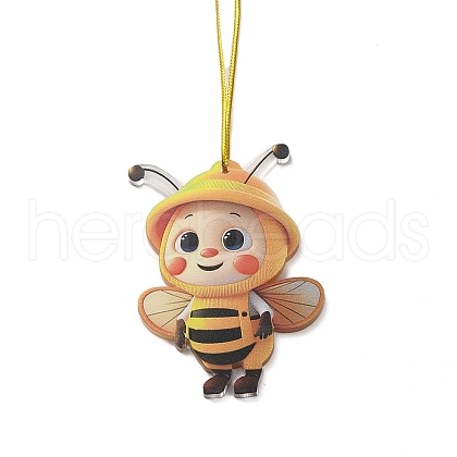 Cute Bees Acrylic Pendant Decoration HJEW-G026-01D-1