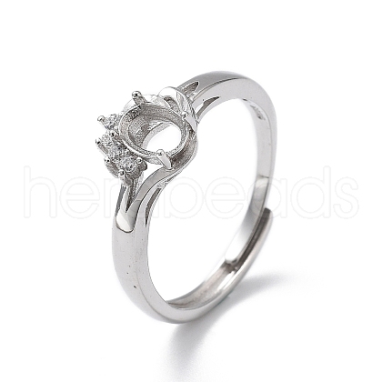 Adjustable Rhodium Plated 925 Sterling Silver Clear Cubic Zirconia Ring Components STER-C011-02P-1