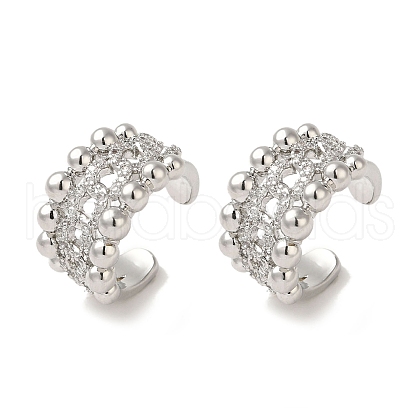 Rack Plating Brass Micro Pave Clear Cubic Zirconia Twisted Chain Ring Cuff Earrings for Women EJEW-P280-15P-1
