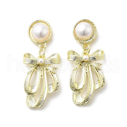 Bowknot Brass Dangle Stud Earrings EJEW-H156-04LG-1
