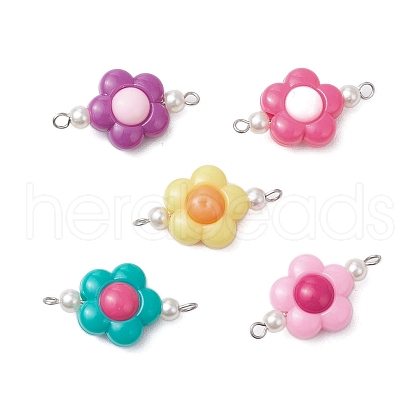 Two Tone Opaque Acrylic & Glass Pearl Flower Connector Charms PALLOY-JF03484-02-1