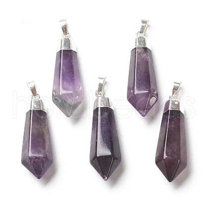 Natural Amethyst Pendants G-P445-E08-1