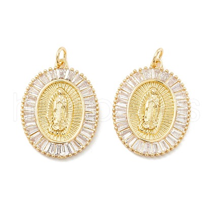 Rack Plating Brass Micro Pave Clear Cubic Zirconia Pendants KK-D073-12G-1
