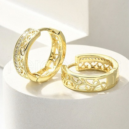 Brass Clear Cubic Zirconia Hoop Earrings EJEW-M047-23G-1