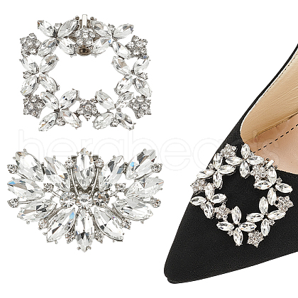 WADORN 4Pcs 2 Styles Alloy Crystal Rhinestone Wedding Shoe Decorations AJEW-WR0002-38-1