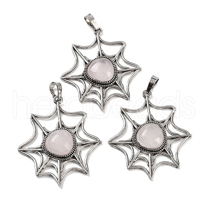 Natural Rose Quartz Spider Web Pendants G-Q163-09AS-06-1