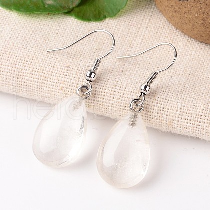 Natural Crystal Teardrop Dangle Earrings EJEW-J089-07-1