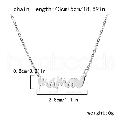 Mother's Day 304 Stainless Steel Word Mama Pendant Necklaces for Women FS-WG8A099-04-1