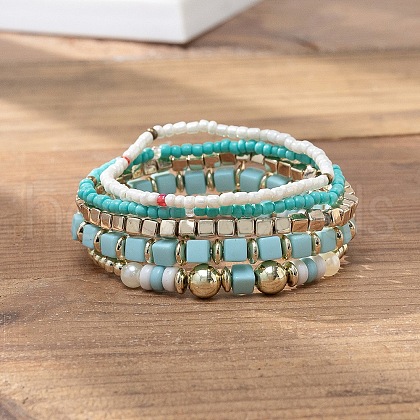 Bohemian Vacation Style Glass Beaded Stackable Stretch Bracelets Set for Women OG4119-8-1