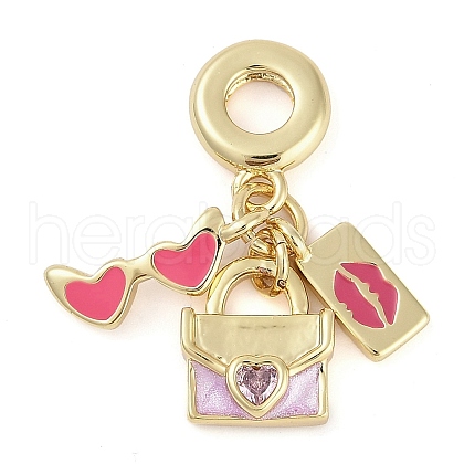 Rack Plating Brass Clear Cubic Zirconia Makeup European Dangle Charms KK-P287-34D-G-1