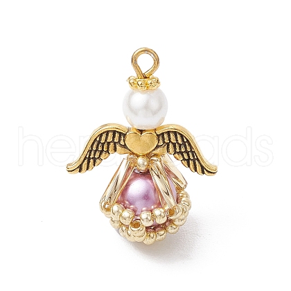 Glass Pearl Round Beaded Pendants PALLOY-MZ00747-03-1