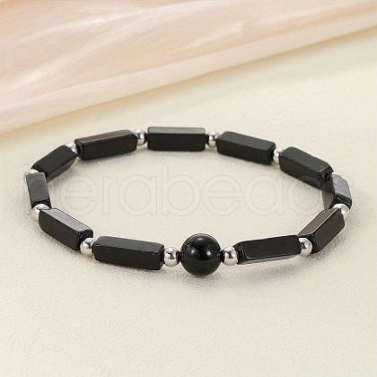 Natural Black Stone Beaded Stretch Bracelets for Men Women WGE4A78-03-1