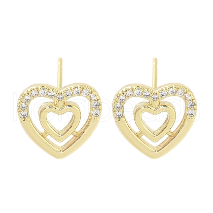 Brass Micro Pave Clear Cubic Zirconia Studs Earring for Women EJEW-S217-A07-1