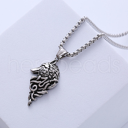 Viking Pirate Wolf Head Stainless Steel Pendant Necklaces LU3872-1