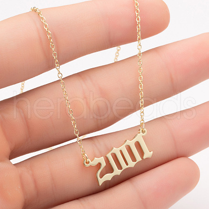 2001 Birth Year Number 201 Stainless Steel Pendant Cable Chain Necklaces FS-WGB5F08-30-1