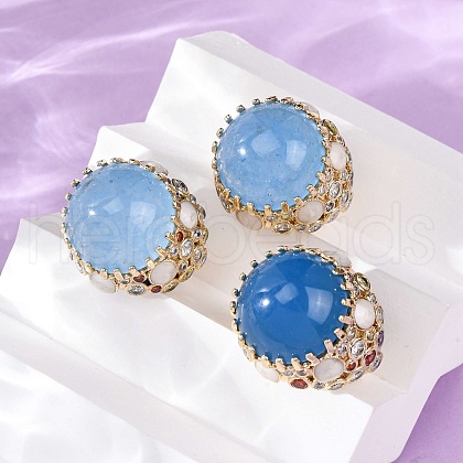 Half Round Natural Dyed Jade Cubic Zirconia Cuff Rings RJEW-M076-01G-04-1