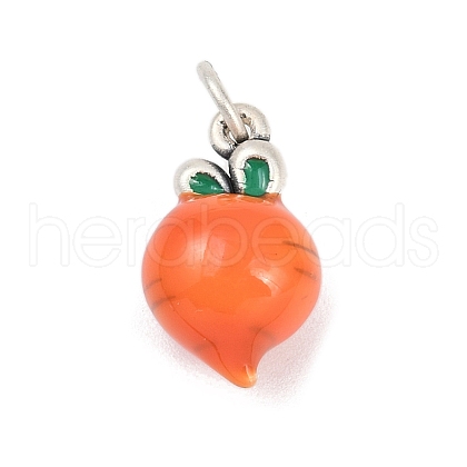 Fine Silver Dark Orange Enamel Fruit Pendants STER-F060-01AS-01-1
