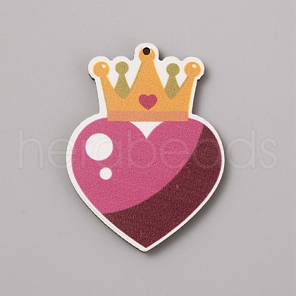 Single Face Printed Heart Wood Big Pendants WOOD-CJC0011-07B-1