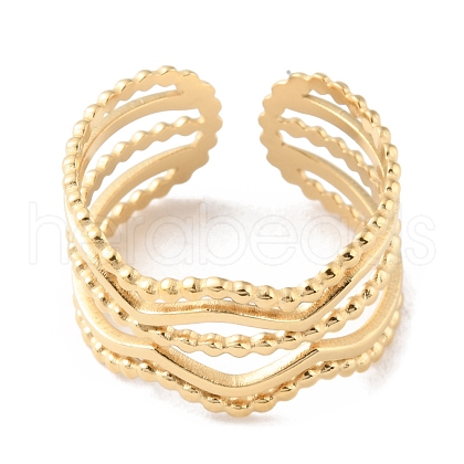 304 Stainless Steel Multi Line Wave Open Cuff Rings RJEW-D002-44G-1
