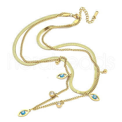 Ion Plating(IP) 201 Stainless Steel Crystal Rhinestone Double Layer Necklaces NJEW-K270-20G-1