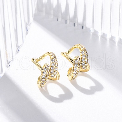 Rack Plating Brass Micro Pave Clear Cubic Zirconia Cuff Earrings EJEW-H147-13G-1