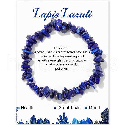 Natural Lapis Lazuli Chips Beaded Stretch Bracelets PW-WG309C1-01-1