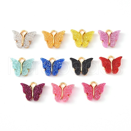 Alloy Enamel Pendants with Glitter Powder and Zinc Alloy Hanging Plating X-ENAM-R056-01-1