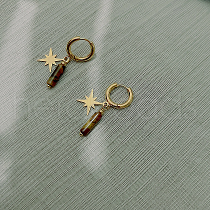 Vintage French Style Gold-Plated Hexagram Hoop Earrings FG9295-6-1