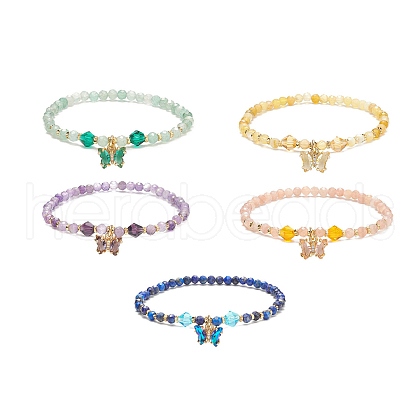 5Pcs 5 Style Natural Mixed Gemstone & Glass Beaded Stretch Bracelets Set BJEW-JB08881-1