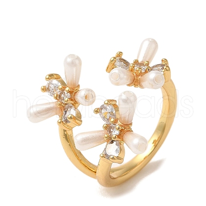 Brass Micro Pave Cubic Zirconia Cuff Rings for Women RJEW-G325-08G-1