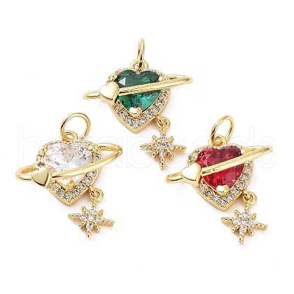 Rack Plating Brass & Cubic Zirconia & Glass Pendants KK-B076-17G-1