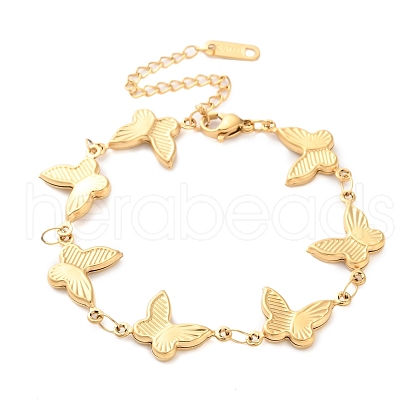 Stainless Steel Butterfly Link Chain Bracelets for Women BJEW-Z076-03G-1
