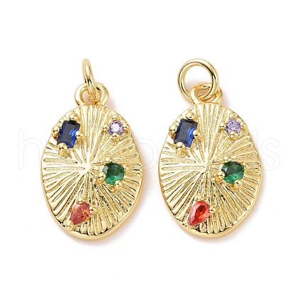 Oval Brass Micro Pave Colorful Cubic Zirconia Pendants KK-G406-31G-1
