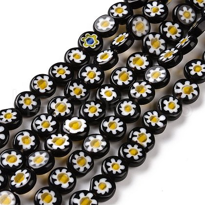 Handmade Millefiori Glass Flat Round Bead Strands X-LK-P011-20-1